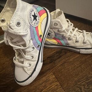 Converse Kids' White High-Tops with Rainbow Accents